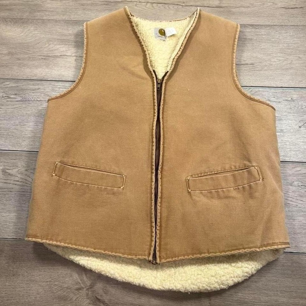 Carhartt Duck Vest Mens Large Tall Brown Sherpa Lined Canvas 80a Made in USA